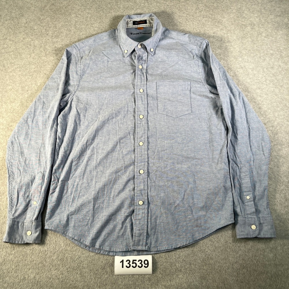Tailor Vintage Luxe Performance Shirt Mens Large Heather Blue Cotton Button Down